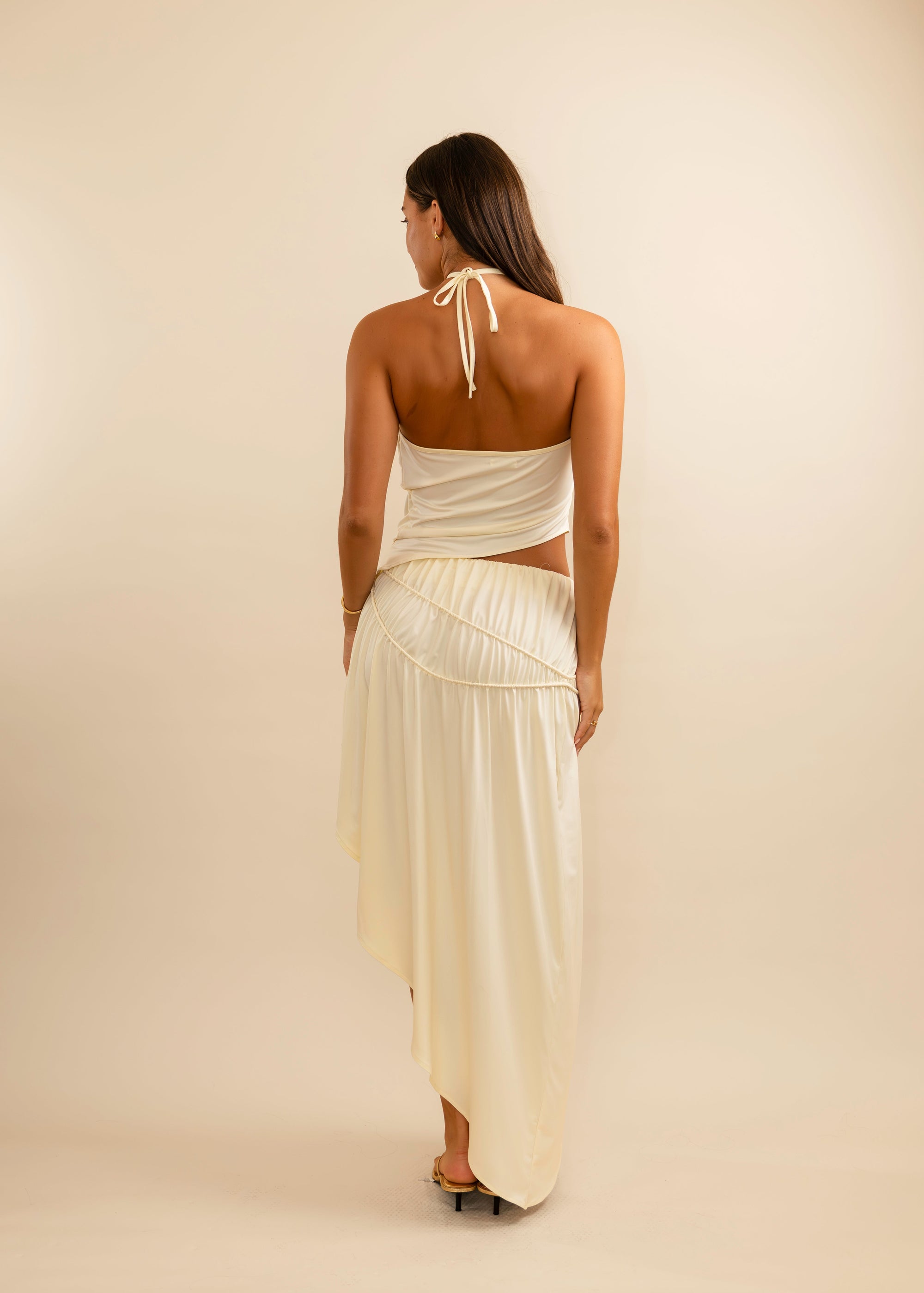 ruched maxi skirt and top 