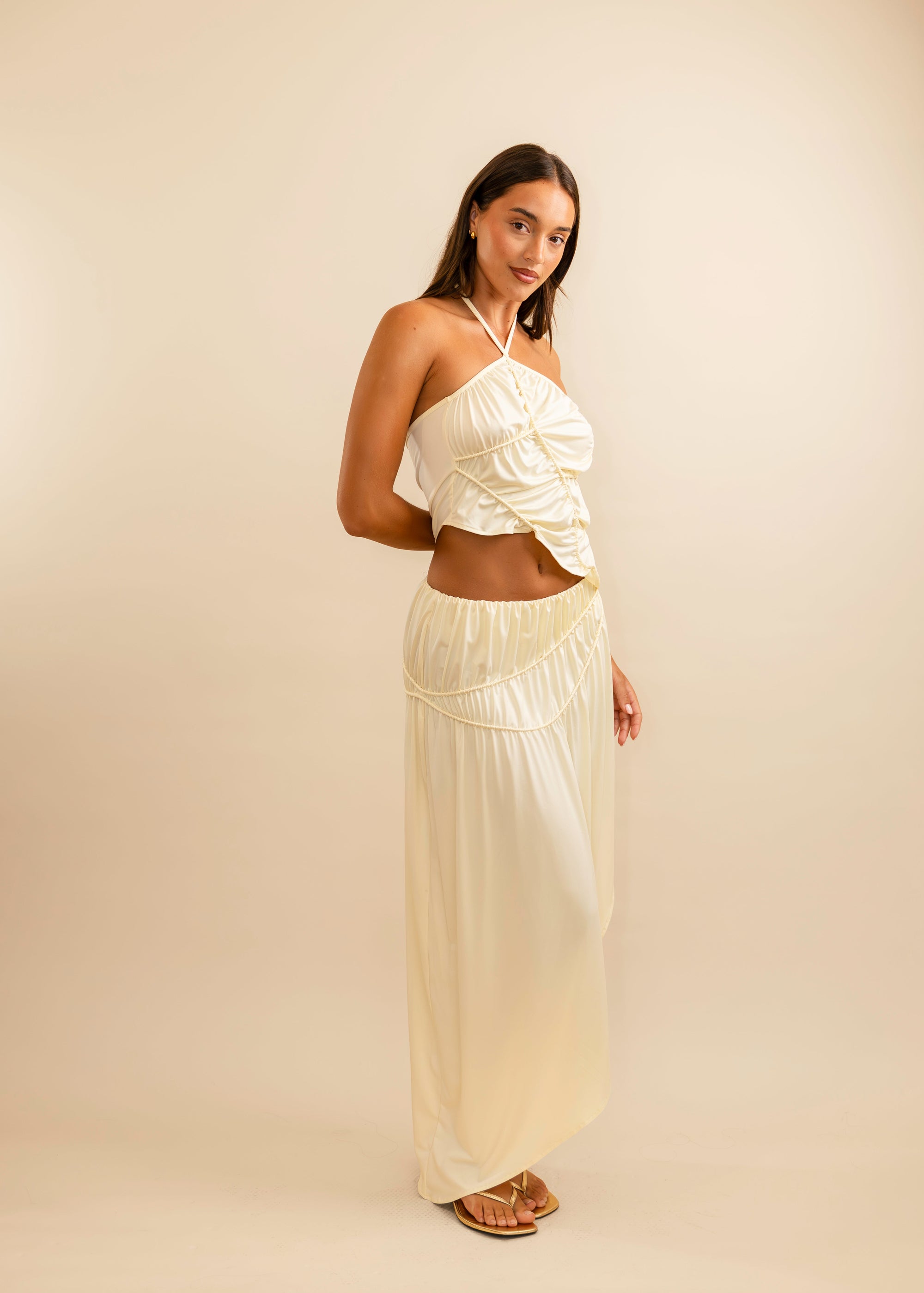 ruched maxi skirt cream 