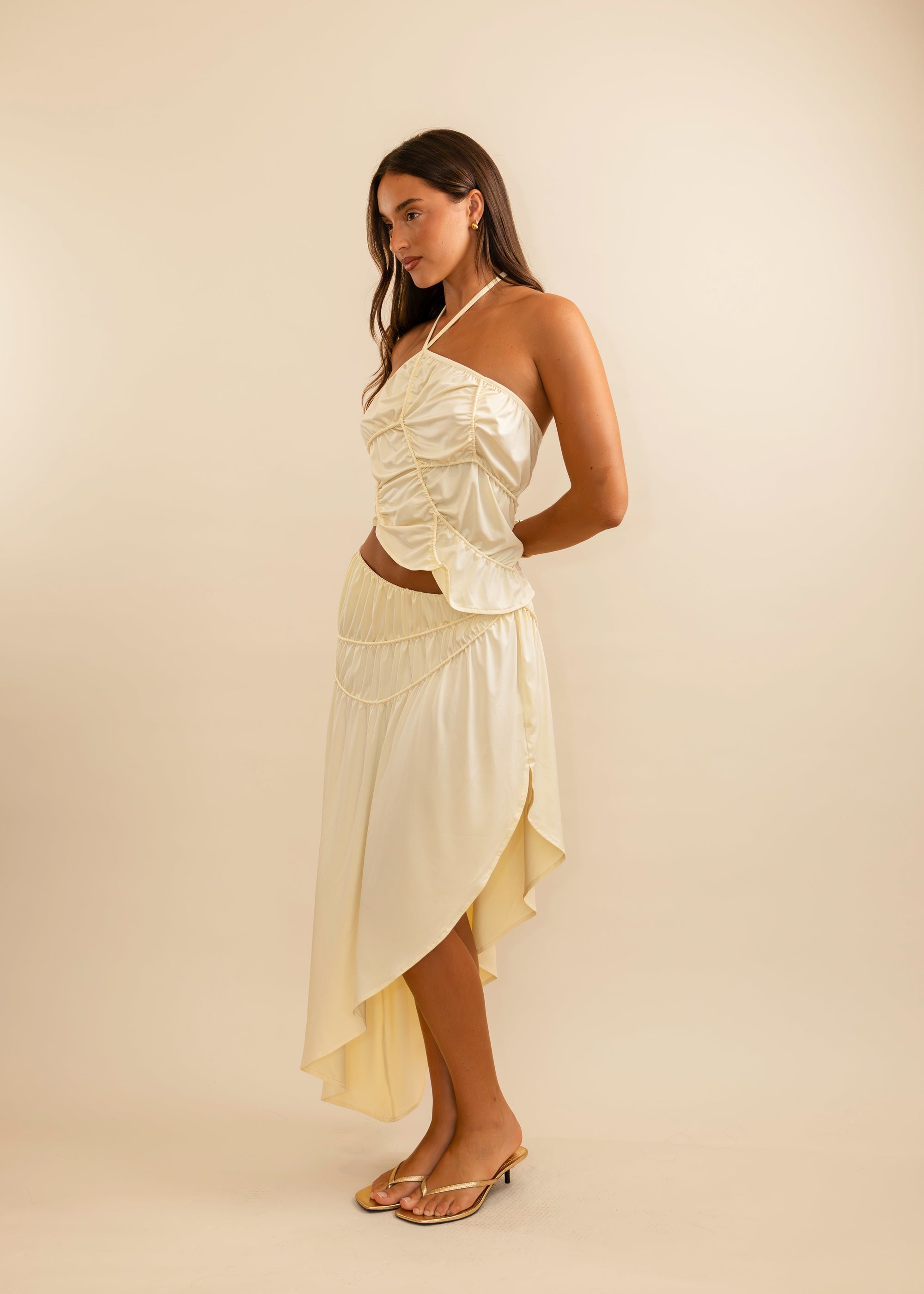 cream maxi skirt with slide slit 