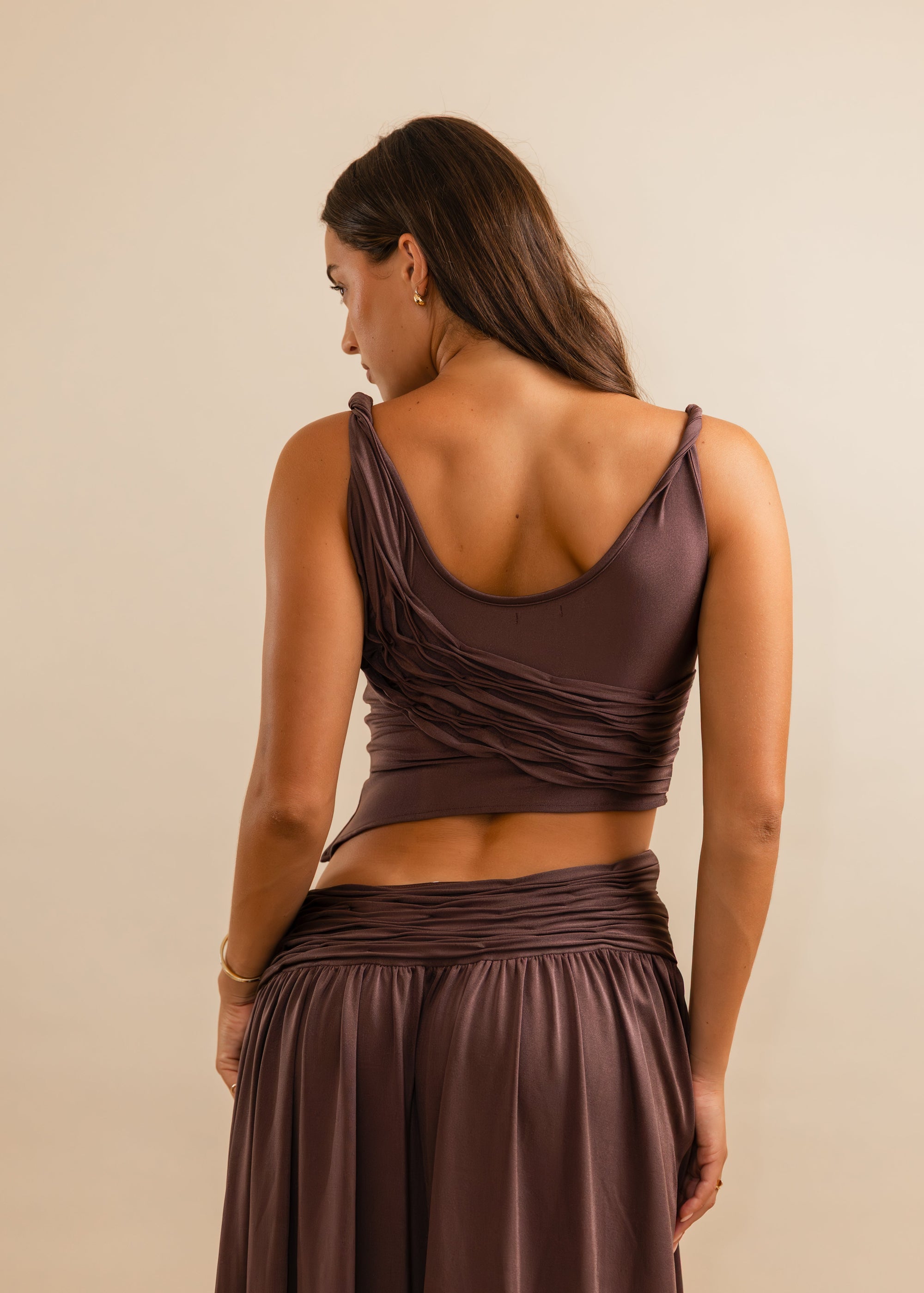 plum strapless top with detailing 