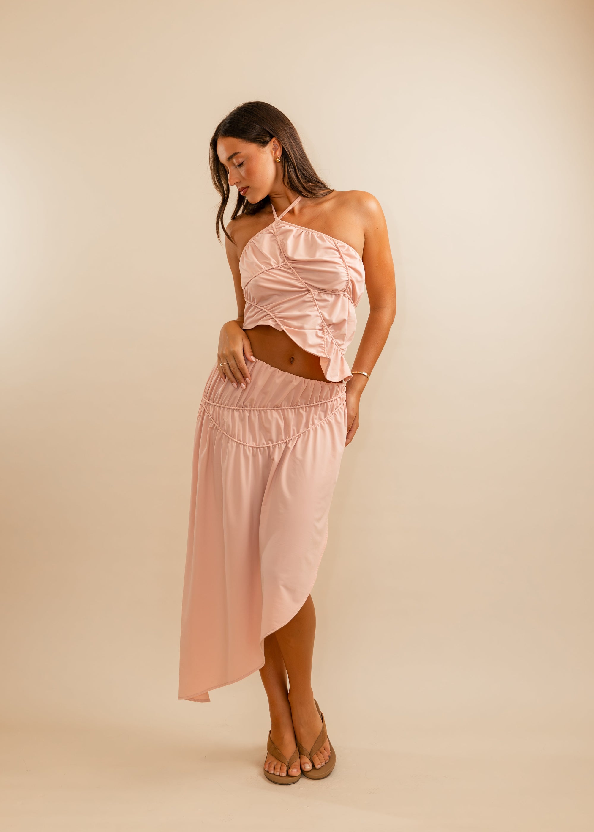 blush pink skirt with side slit 