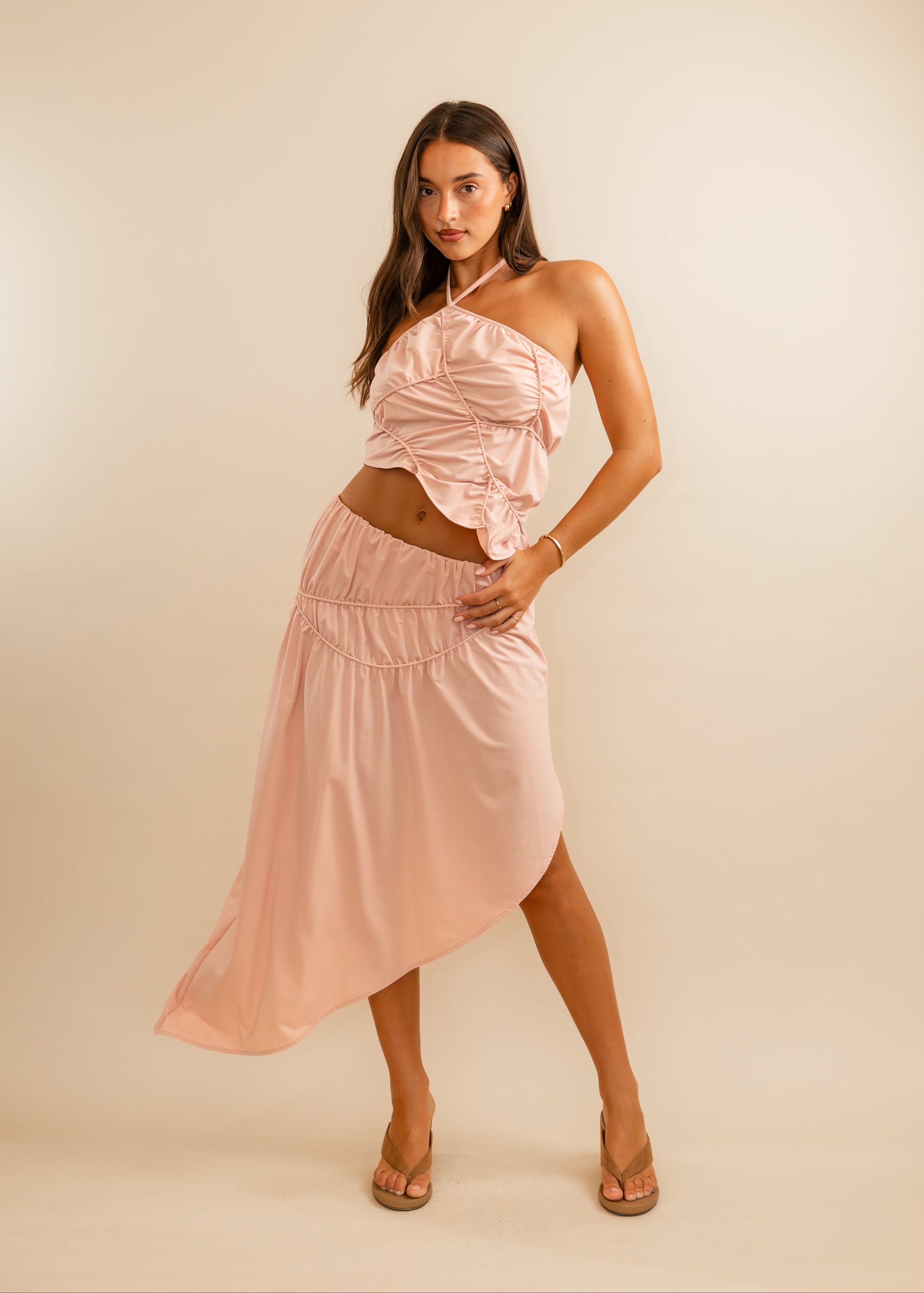 pink maxi skirt with side slit womens