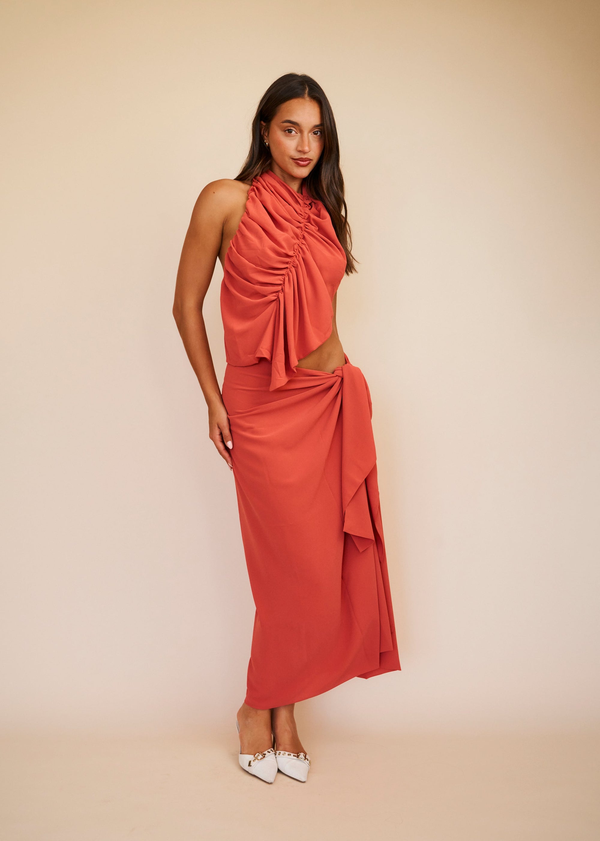 orange coral maxi skirt set 