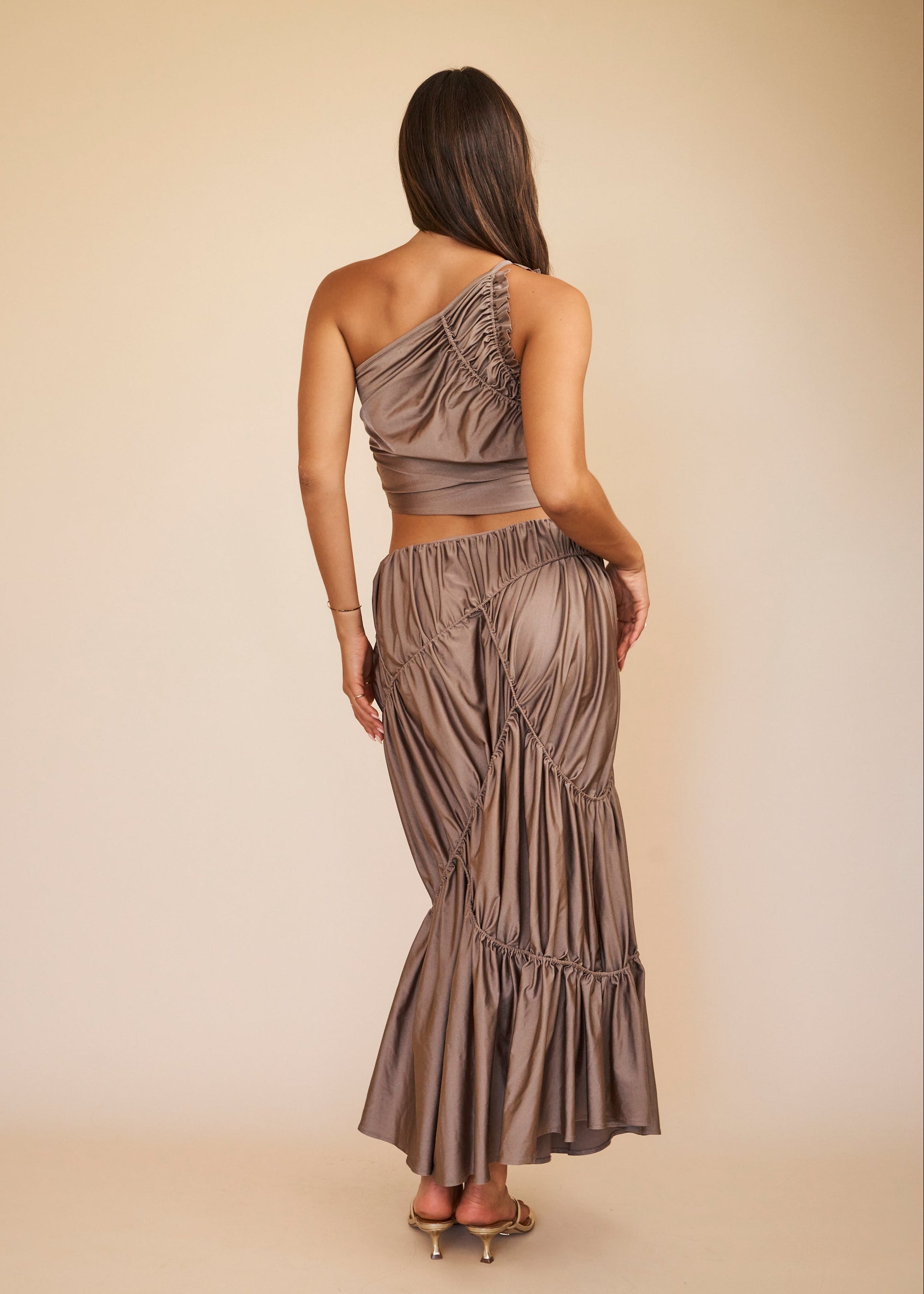 mocha tiered maxi skirt