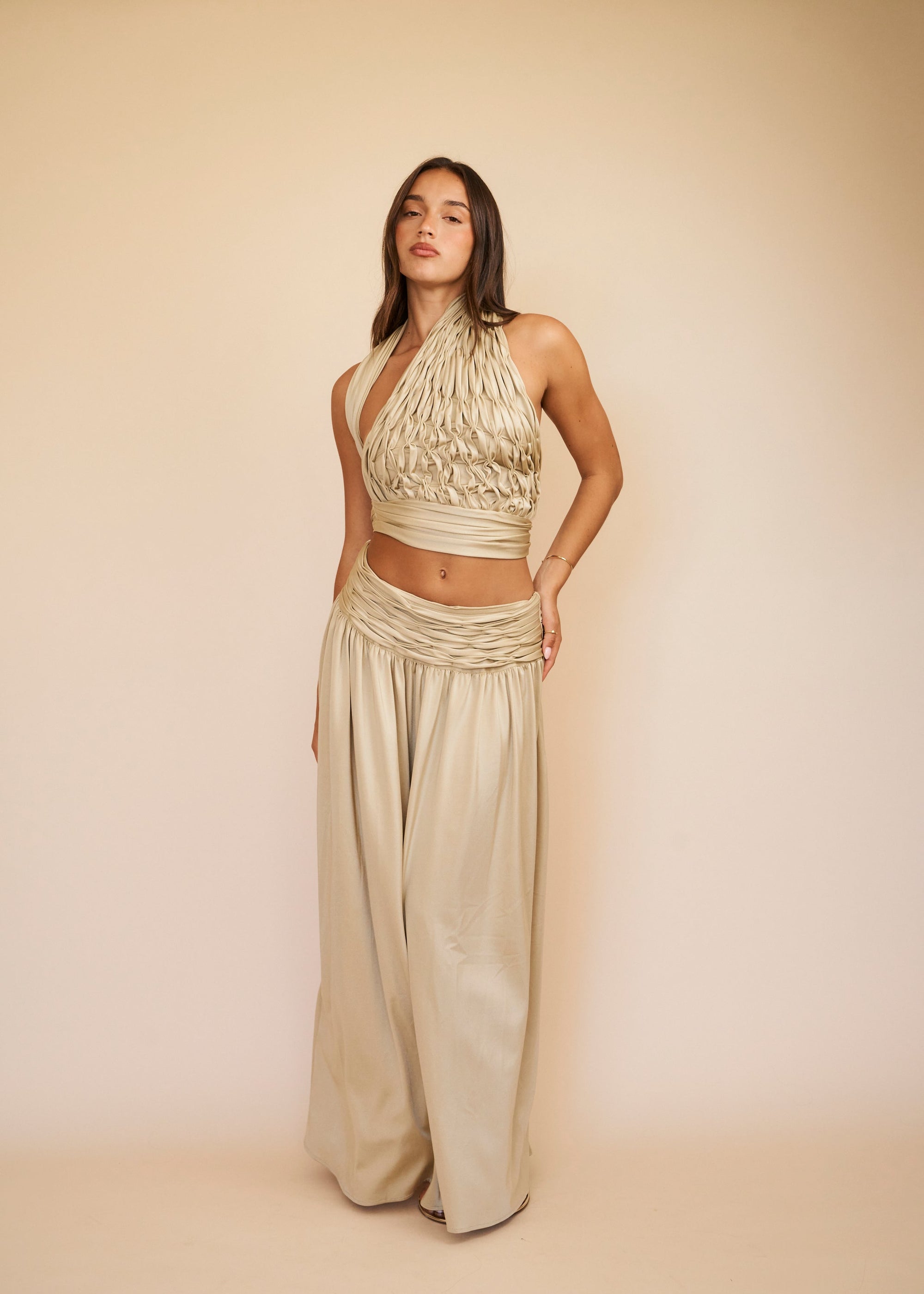 Gold top and maxi skirt set