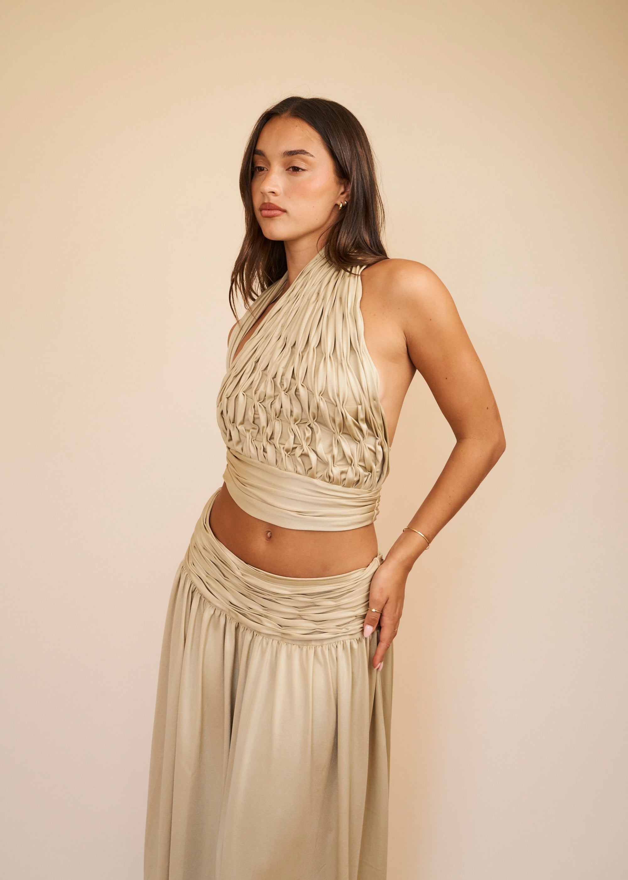 one shoulder gold top 