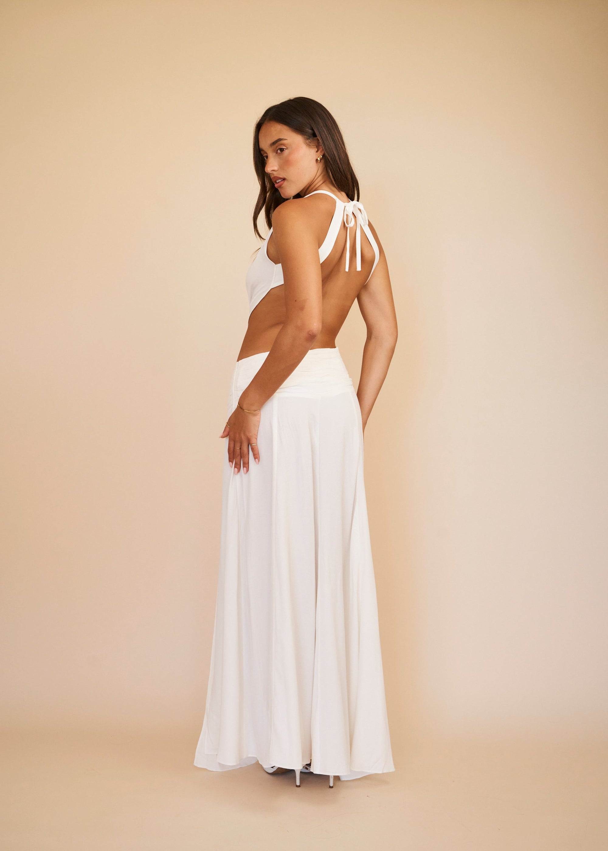 open back halter top and maxi skirt set 