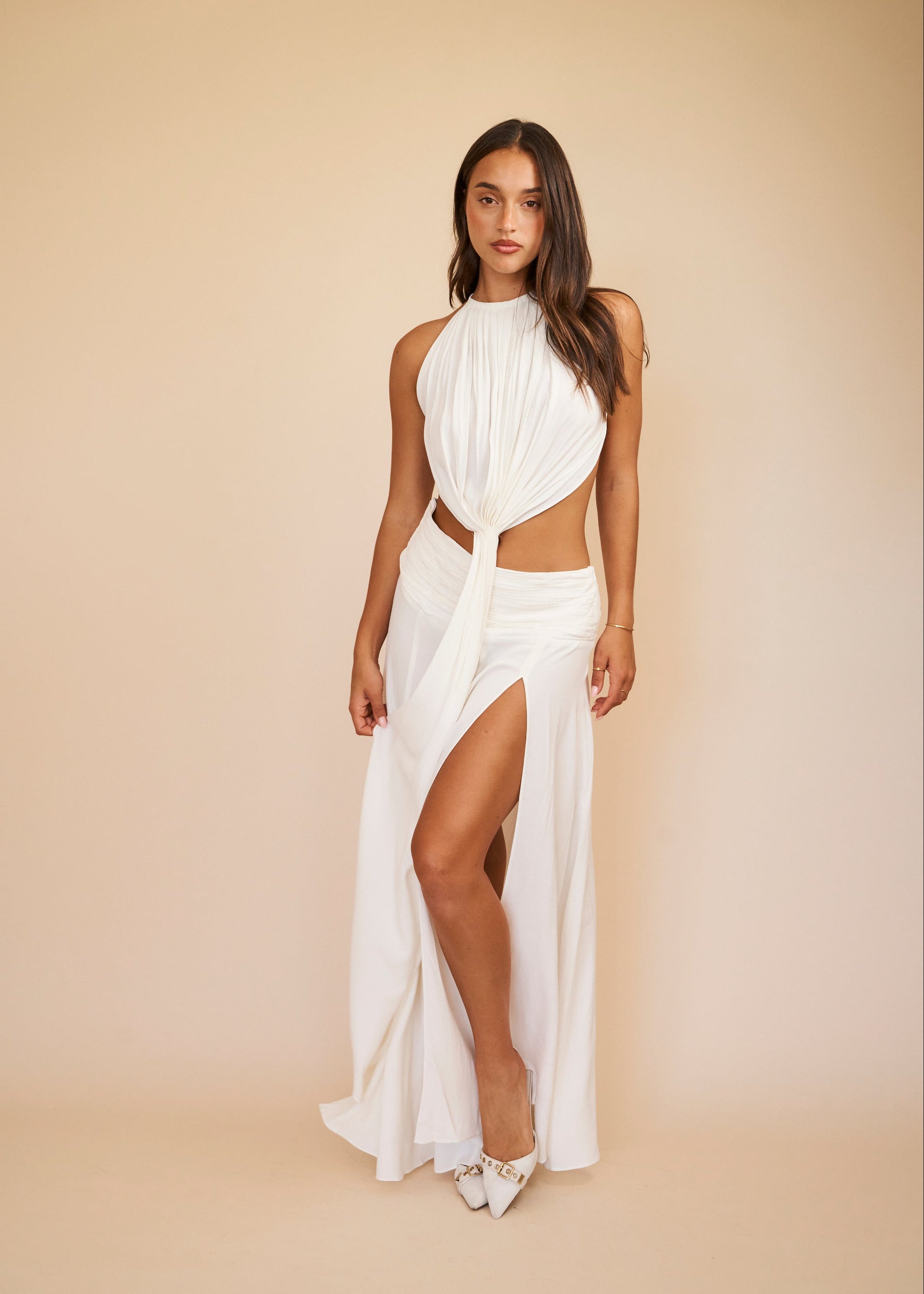white maxi skirt with slit