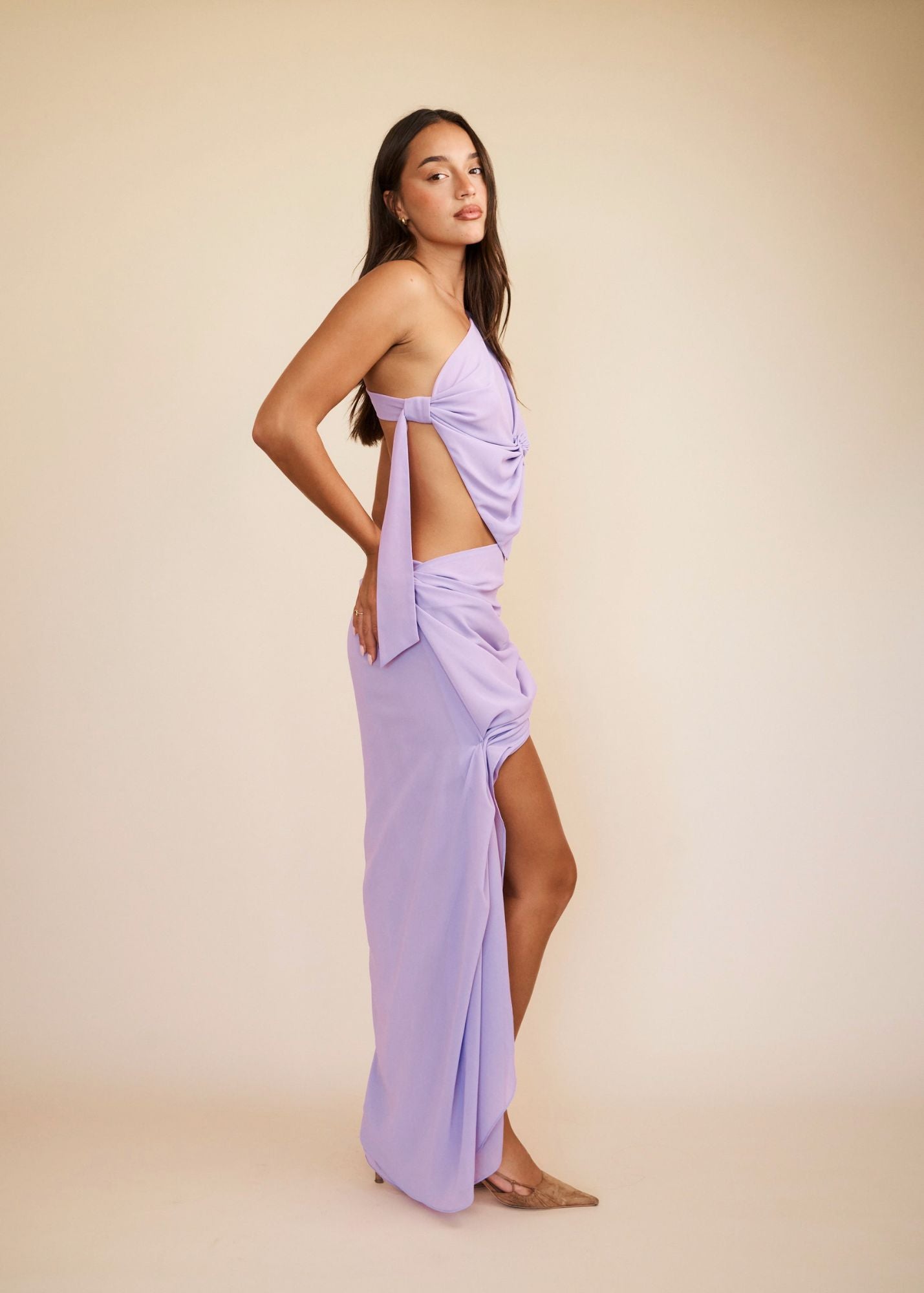 Lavender one shoulder top with knot detail 
