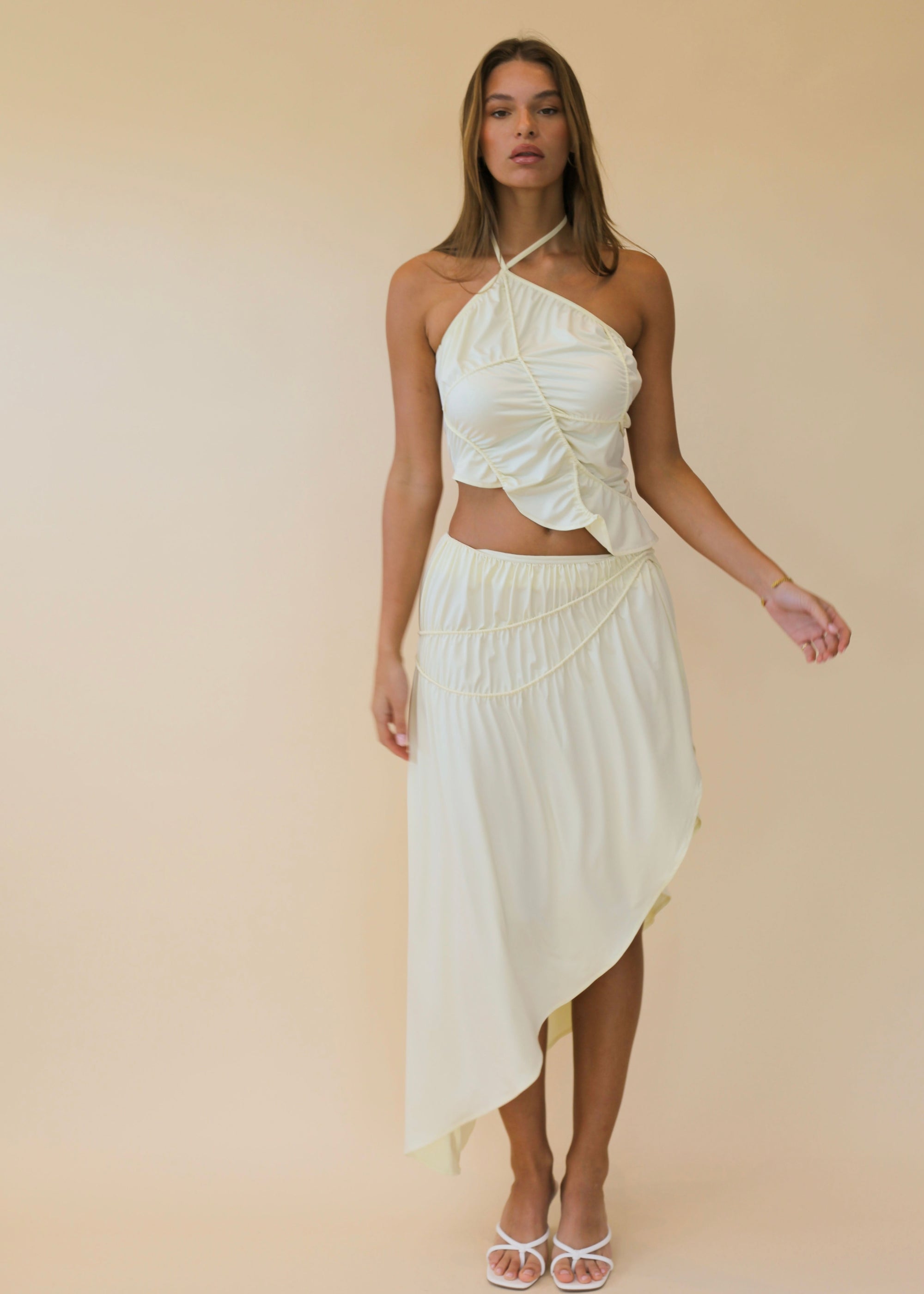 cream skirt with side slit