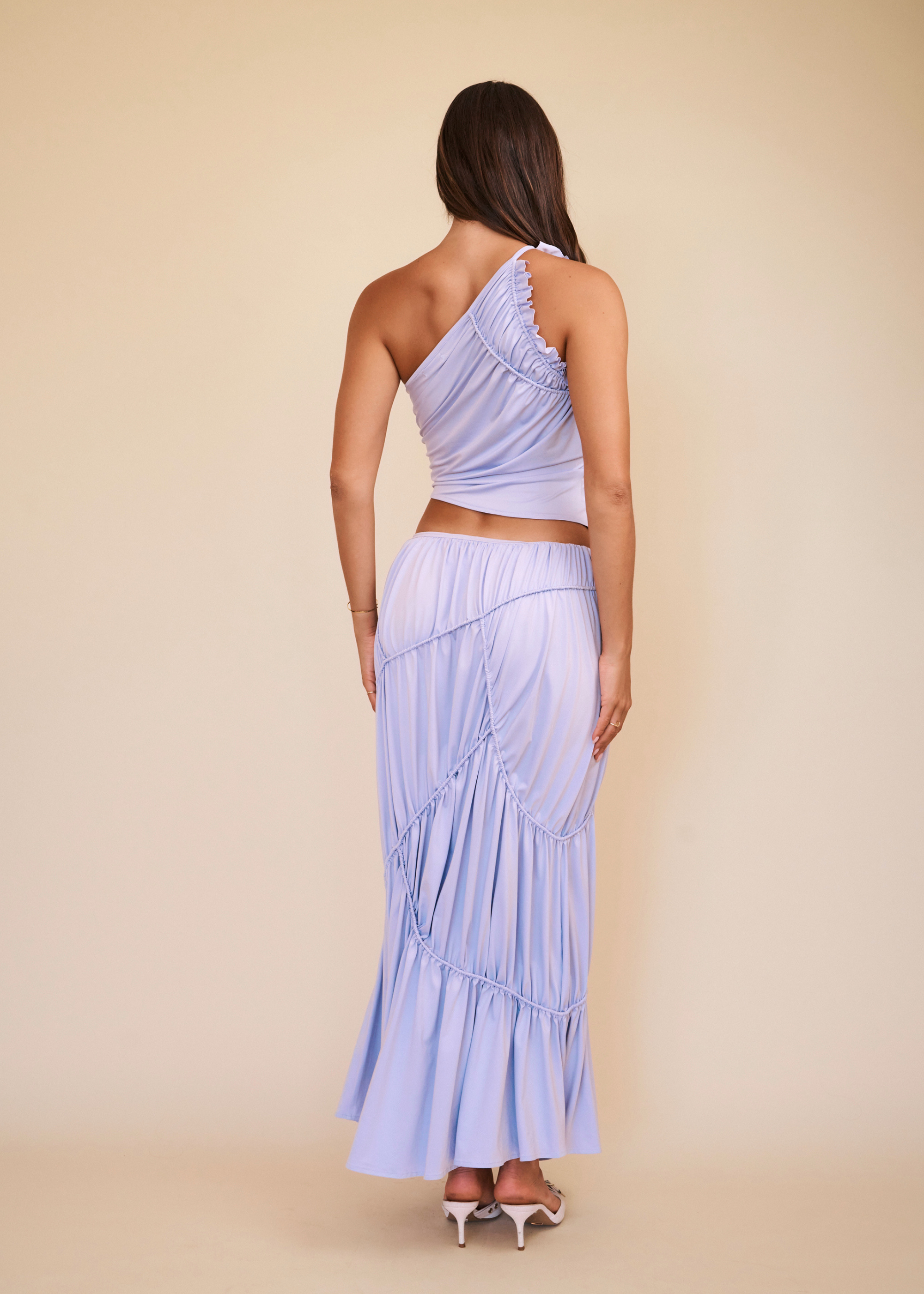 Lilac asymmetric top with maxi skirt womens