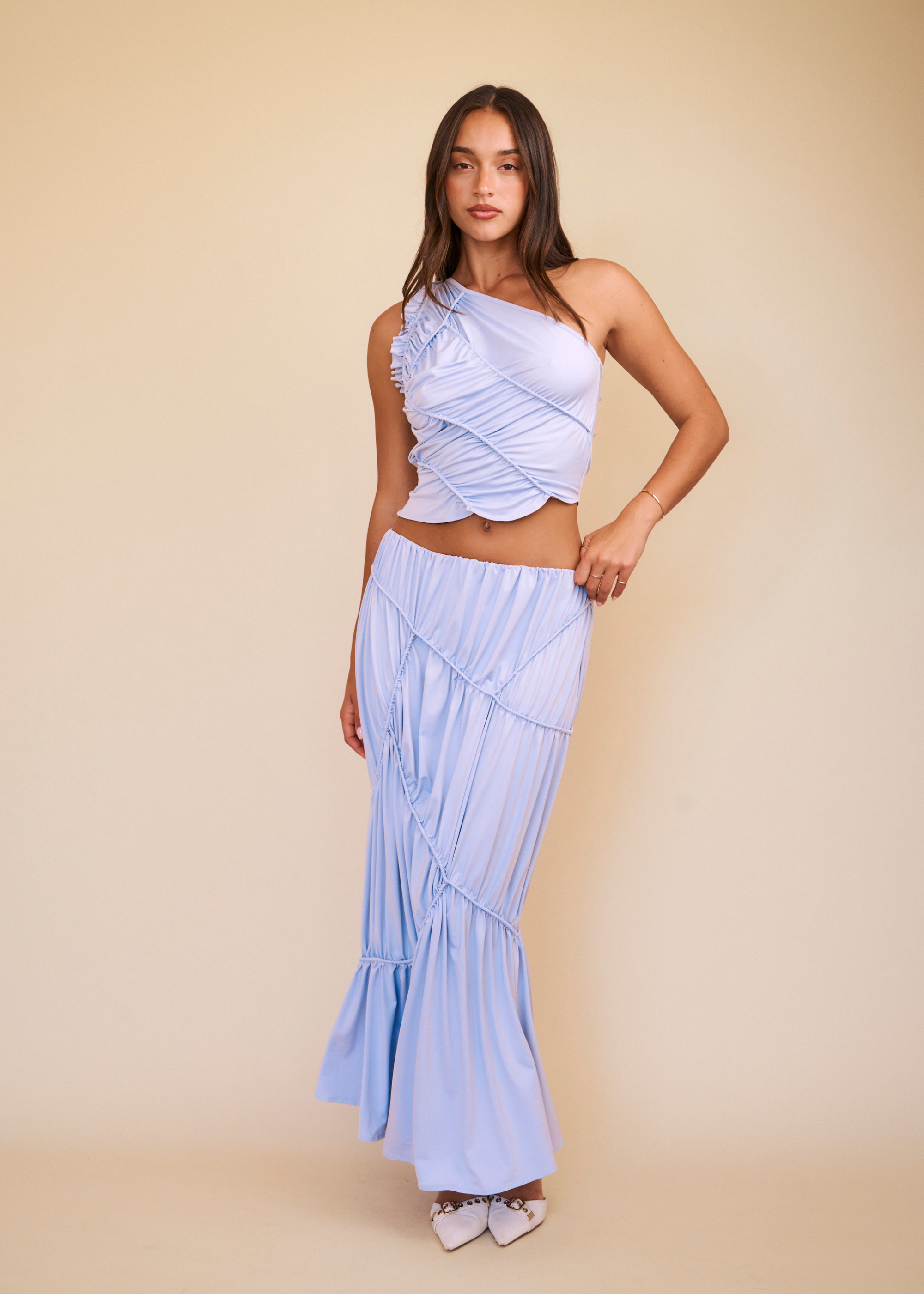 Lilac ruched one shoulder top women